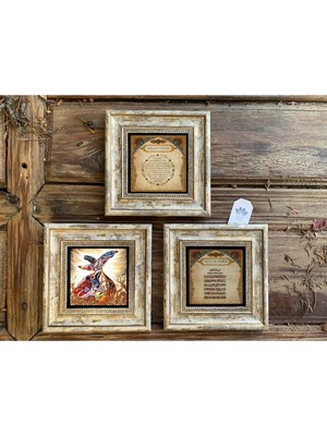 Moontime Alaçatı Çerçeveli Taş Duvar Dekoru Tablo 3'lü Set 20X20CM Bereket Dua Ayetel Kürs Semazen