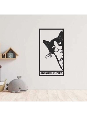 Moontime Alaçatı Hoşgeldin & Kedi 40 x 20 Tablo Lazer Kesim Duvar Dekoru & Süsü