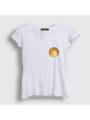 Presmono Kadın Beyaz Dogecoin Bitcoin T-Shirt