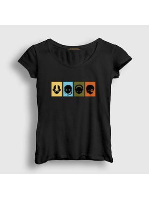 Presmono Kadın Siyah Chars Anime Avatar The Last Airbender T-Shirt