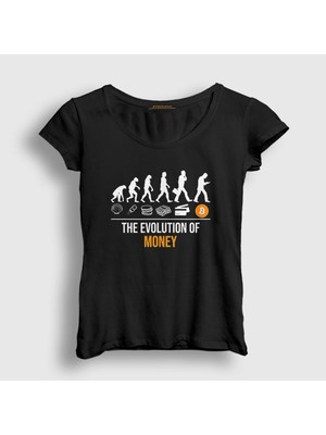 Presmono Kadın Siyah Evolution Of Money Bitcoin T-Shirt