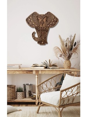 Moontime Alaçatı %100 Mdf Ahşap Oryantal Desenli Fil Duvar Dekoru