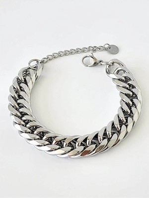 Moontime Alaçatı Çelik Silver Klasik Retro Kalın Zincir Bileklik