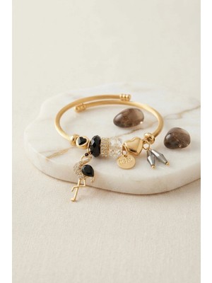 Ceylan Adam Mey Ithalat® Siyah Kuğu Model Gold Renk Charmlı Bileklik