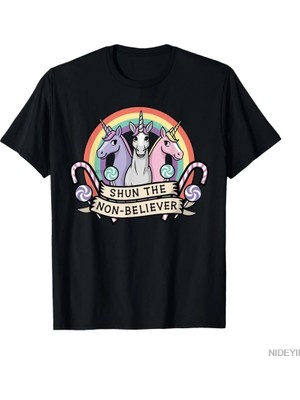 Tarzsokak Shun The Non-Believer Komik Unicorn Meme Mizah T-Shirt Erkekler Kadınlar Için % 100% Pamuk T