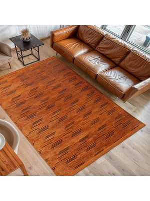Asitan Kaymaz Taban Halı, Aden Sierra 3, Makinada Yıkanabilir Şönil Dokuma Halı (Kiremit - 100 x 300CM