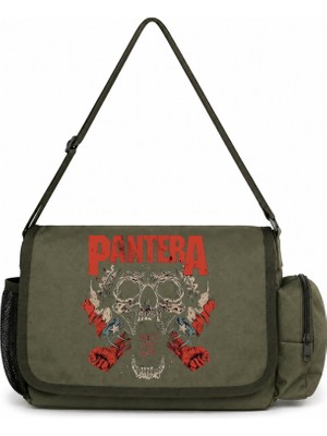 Sevbano Pantera Rock Metal Müzik Grubu Baskılı Unisex Okul, Spor, Ofis Çok Amaçlı Postacı Çantası