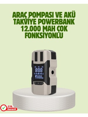 Araç Akü Takviye Cihazı ve Lastik Şişirme Pompası 12.000 Mah