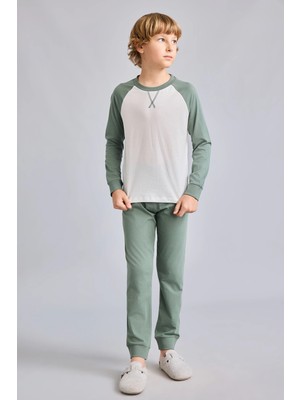 DeFacto %100 Pamuk Bisiklet Yaka Reglan Uzun Kollu Üst Lastik Paça Alt 2'li Pijama Takımı Erkek Çocuk I1443A826AU