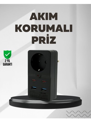 Tip Akım Koruma Prizi 10A 2500W USB Type C Destekli