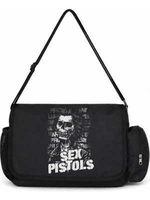 Sevbano Sex Pistols Rock Metal Müzik Grubu Baskılı Unisex Okul, Spor, Ofis Çok Amaçlı Postacı Çantası