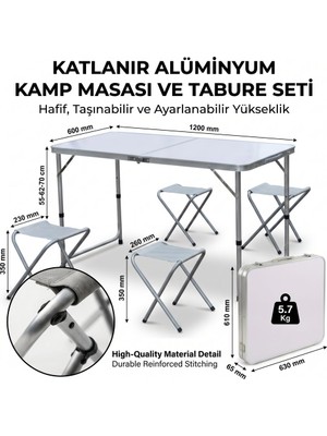 Skygo Katlanabilir Alüminyum Kamp Masası ve 4 Lü Tabure Seti