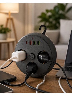 Ev Ofis Için Çoklu Priz 3 Priz 3 USB Type C Güvenli Enerji Yönetimi