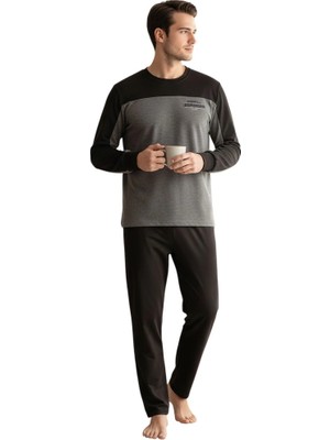 Over Sleep by Poleren Over Sleep 2423 Erkek Kışlık Likralı Süprem Pijama Takımı