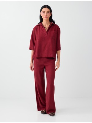 Jimmy Key Kırmızı %100 Tencel Cep Detaylı Dokuma Pantolon