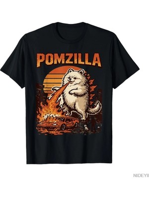 Tarzsokak Pomzilla Pomeranian Köpek Vintage Canavar Pom Köpek Sevgilisi T-Shirt Erkekler Kadınlar Için