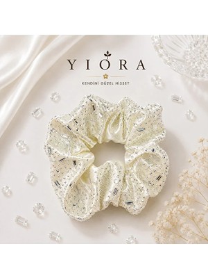 Yiora Özel Seri Taş Detaylı Işıltılı 1.kalite Saten Kumaş Pastel Ton Scrunchie Simit Lastik Toka