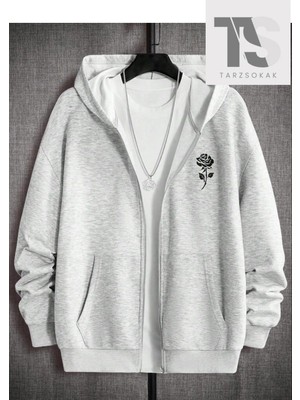 Tarzsokak Unisex Gül Sweatshirt Fermuarlı Hırka