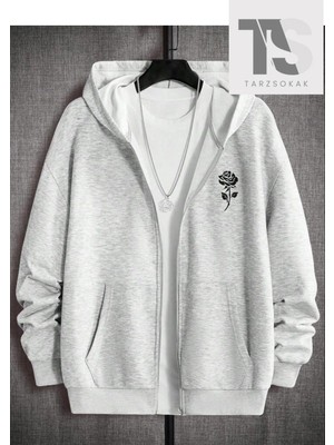 Tarzsokak Gül Sweatshirt Fermuarlı Hırka Gri