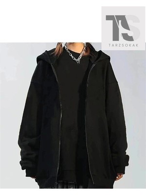 Tarzsokak Düz Siyah Unisex Oversize