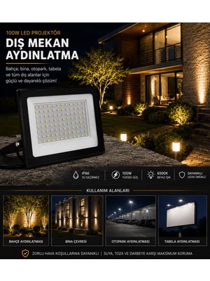 100W LED Projektör Beyaz Işık 10000LM Su Geçirmez