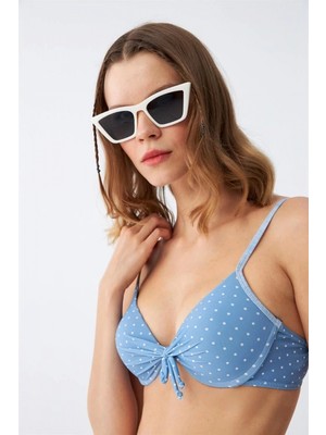 Hace Bazaar Marsilyan- Kadın Yandan Bağlamalı Yarım Destekli Fiyonklu Alt Üst Bikini Takım Buz Mavisi