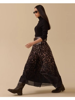 Seçil 10002521611002 Leopar Desenli Beli Lastikli Şifon Etek #10-25#
