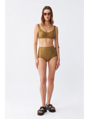Hace Bazaar Marsilyan- Kadın Basic Hardal Pedli Yüksek Bel Bikini Takımı