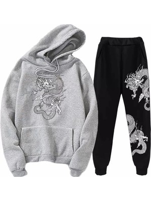 Tarzsokak Ejderha Dijital Baskılı Kışlık Unisex Eşofman Takımı