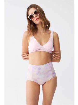Hace Bazaar Marsilyan- Kadın Pembe Pedli Üst ve Pastel Desenli Yüksek Bel Bikini Takımı
