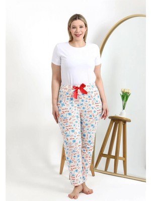 Hace Bazaar Marsilyan- Kadın Pamuklu Büyük Beden Alt Pijama Ekru