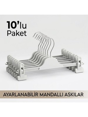 10 Adet Beyaz Mandallı Pantolon Askısı