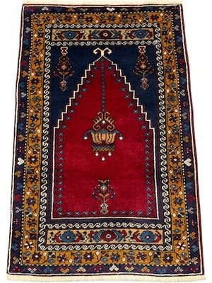 Burak Halı El Dokuma Yahyalı Halısı Sıfır Namazlık 83X130 Kök Boya %100 Yün Seccade Kırmızı