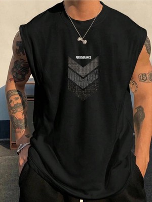 Tarzsokak Perseverance Baskılı Kolsuz Tshirt Erkek Sıfır Kol Giyim Spor Giyim Oversize