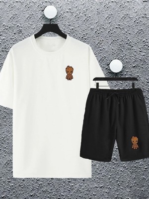Tarzsokak Unisex Marvel Groot Baskılı Oversize Tshirt ve Şort Eşofman Takımı