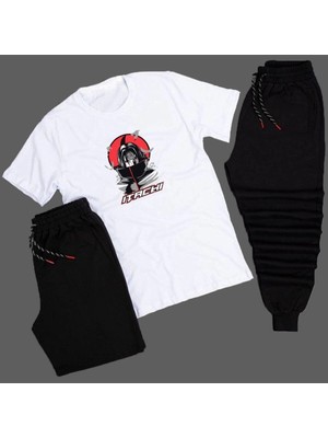 Tarzsokak Anime Itachi Yazı Detaylı Baskılı Unisex Yazlık Şort - Normal Kalıp Tişört - Eşofman