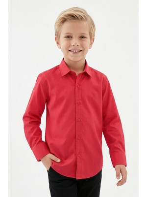 Doctor Junior Kırmızı Uzun Kol Erkek Çocuk Gömlek Klasik Stil ve Düz Kesim ile Şık Görünüm