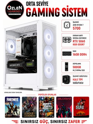 Özlen X14 RYZEN 7 5700 RTX 5060 8GB 16GB RAM 500GB M.2 SSD Beyaz Oyuncu Bilgisayarı