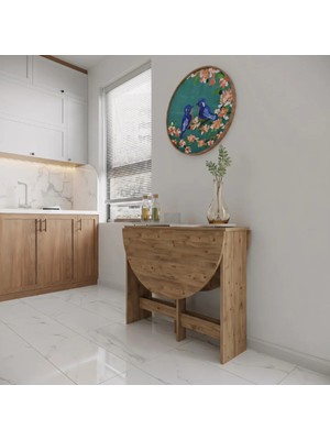 Ankara Orman Ürünleri Pratik Katlanır - Açılır Kapanır Yuvarlak Mutfak Yemek Çalışma Masası - 6 Kişilik - %100 Mdf