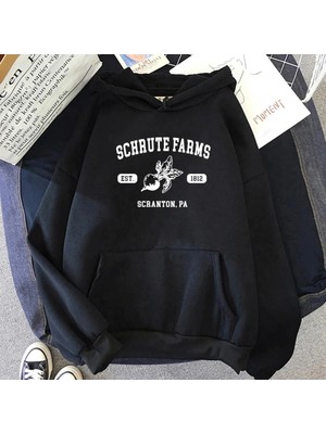 Tarzsokak Siyah Unisex Dwight Schrute Hoody Vintage Baskılı Hoodie Minimalizm Grafik