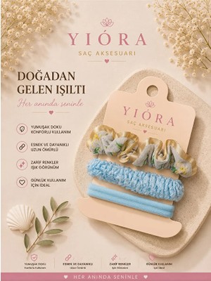 Yiora 3lü Premium Doku Pastel Tonlar Desenli Ithal Lastik Toka Seti Yumuşak Yapısı Sayesinde Saça Zarar Vermez/iz Yapmaz
