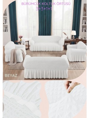 UY STYLE Bürümcük Lastikli, Etekli  Koltuk Örtüsü 3+3+1+1 Takım