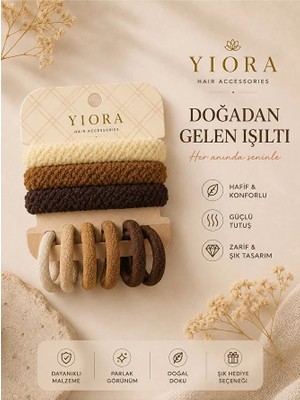 Yiora 9lu Kahverengi Renk Tasarımlı Yumuşak Iz Yapmaz Lastik Toka Seti 3 Büyük Boy+6 Küçük Boy