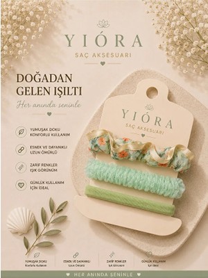 Yiora 3lü Premium Doku Pastel Tonlar Desenli Ithal Lastik Toka Seti Yumuşak Yapısı Sayesinde Saça Zarar Vermez/iz Yapmaz