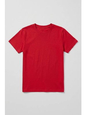 Kiagu Erkek Çocuk T-Shirt Kırmızı Kısa Kol Tişört Basic Terletmeyen Esnek Kumaş %100 Pamuklu Mevsimlik Tshirt Düz Baskısız (2-13 Yaş)