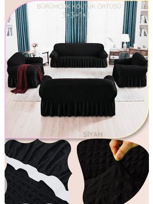 UY STYLE Bürümcük Lastikli, Etekli  Koltuk Örtüsü 3+3+1+1 Takım