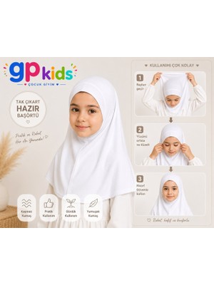 Gp Kids Kız Çocuk Pratik Başörtü Penye Hazır Eşarp Mina Model Beyaz