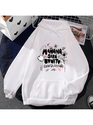 Tarzsokak Beyaz Unisex Karoll G Manana Sera Bonito Baskılı Kapüşonlu Yaygın Streetweed T