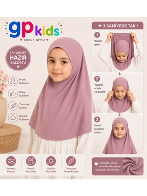 Gp Kids Kız Çocuk Pratik Başörtü Penye Hazır Eşarp Mina Model Lila
