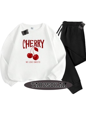 Tarzsokak Beyaz Biskilet Cherry Detaylı Ikili Takım